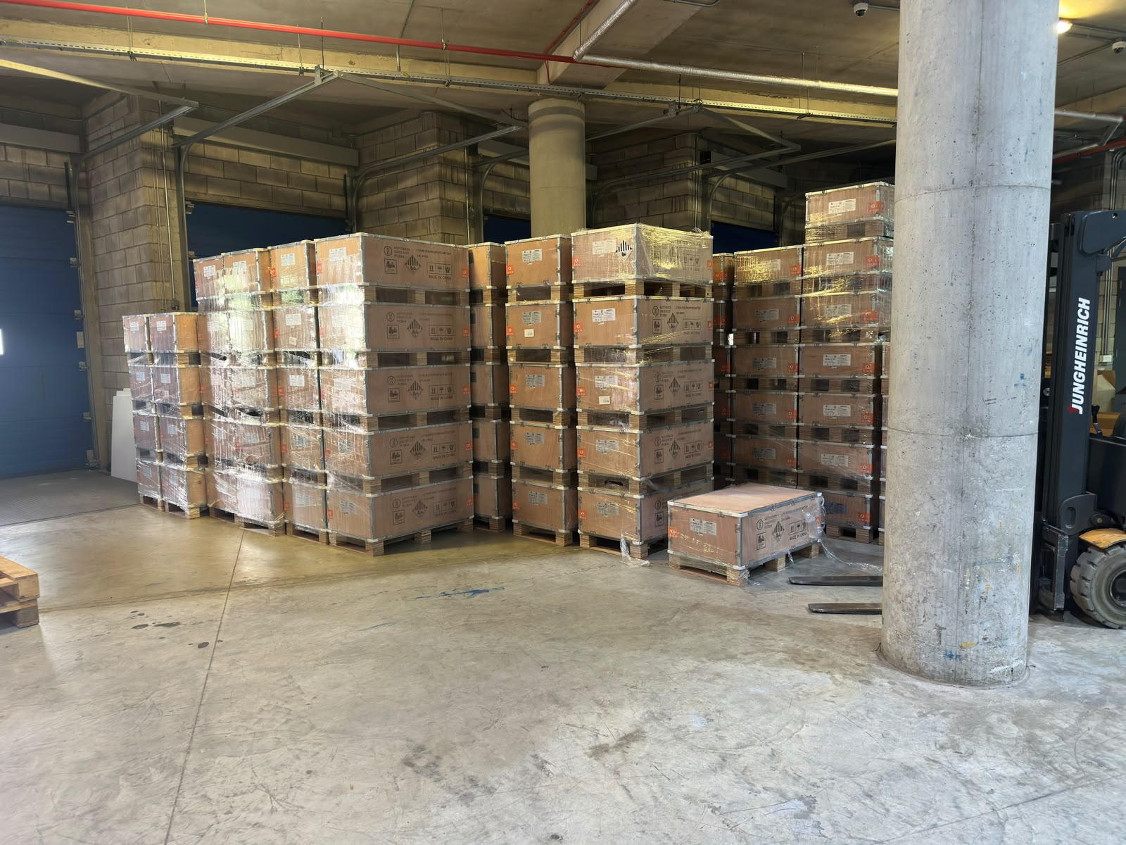 Pallets of battery stock held in the GreenWise warehouse
